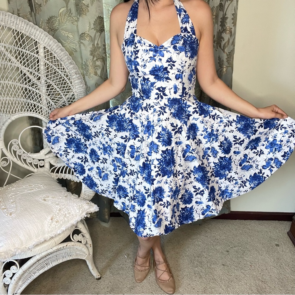 Halter blue floral dress